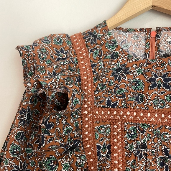 Veronica Beard Floral Printed Orange Weslayan Ruffle Blouse - Picture 7 of 8